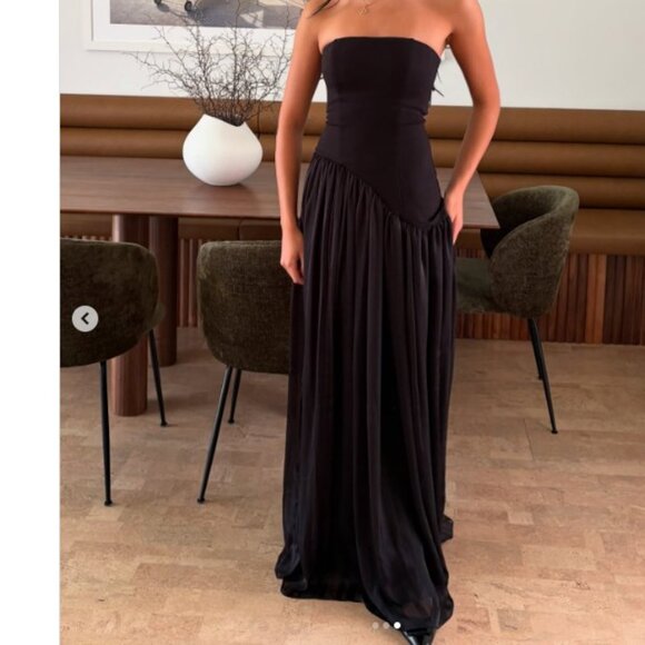 New Lovers and Friends Alice Strapless Gown in Black maxi dress corset